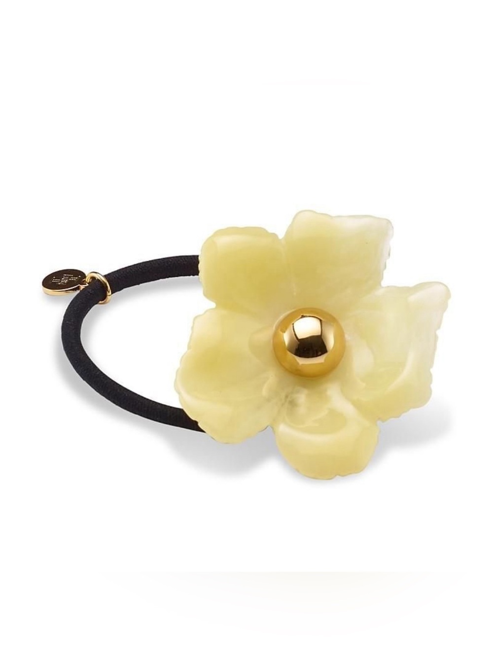 NWT Lelet NY Eden Resin Yellow Pony Flower Accent Hair Tie with Gold Cent